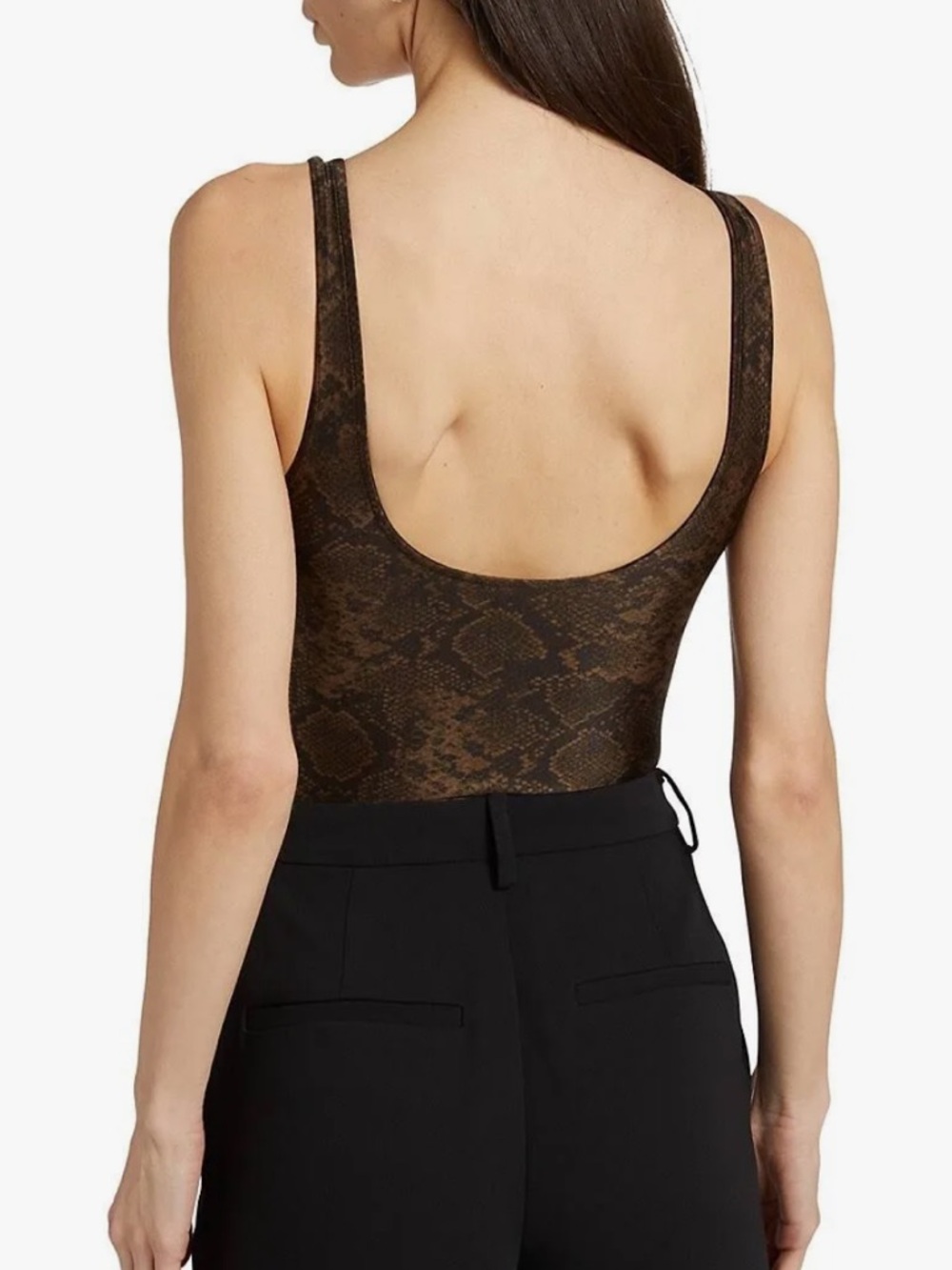 Good American Square Neck Tank bodysuit Brown & Black Snake Print - Picture 13 of 16